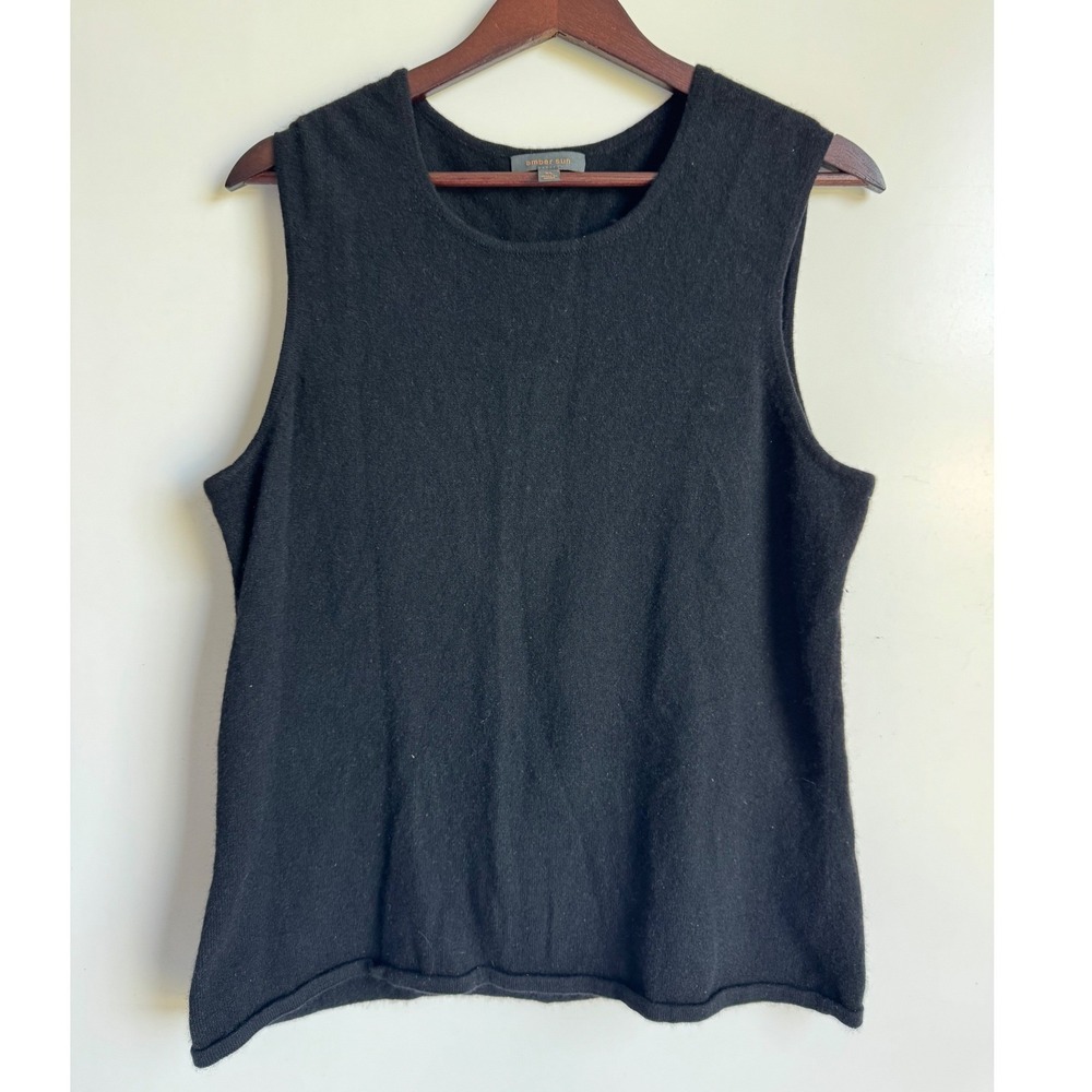 Amber Sun Black 100% Cashmere Sweater Vest Crew Neck Minimalist Knit XL